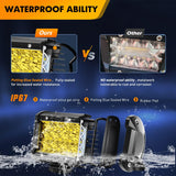 2PCS 4 Inch Amber LED Pods 36W Triple Row Flood Light Bar Fog Light 3600LM Driving Lighting with 16AWG Off Road Wiring Harness-2 Leads for Truck Golf Cart SUV ATV UTV Boat, Clear,Yellow (Auto-650)