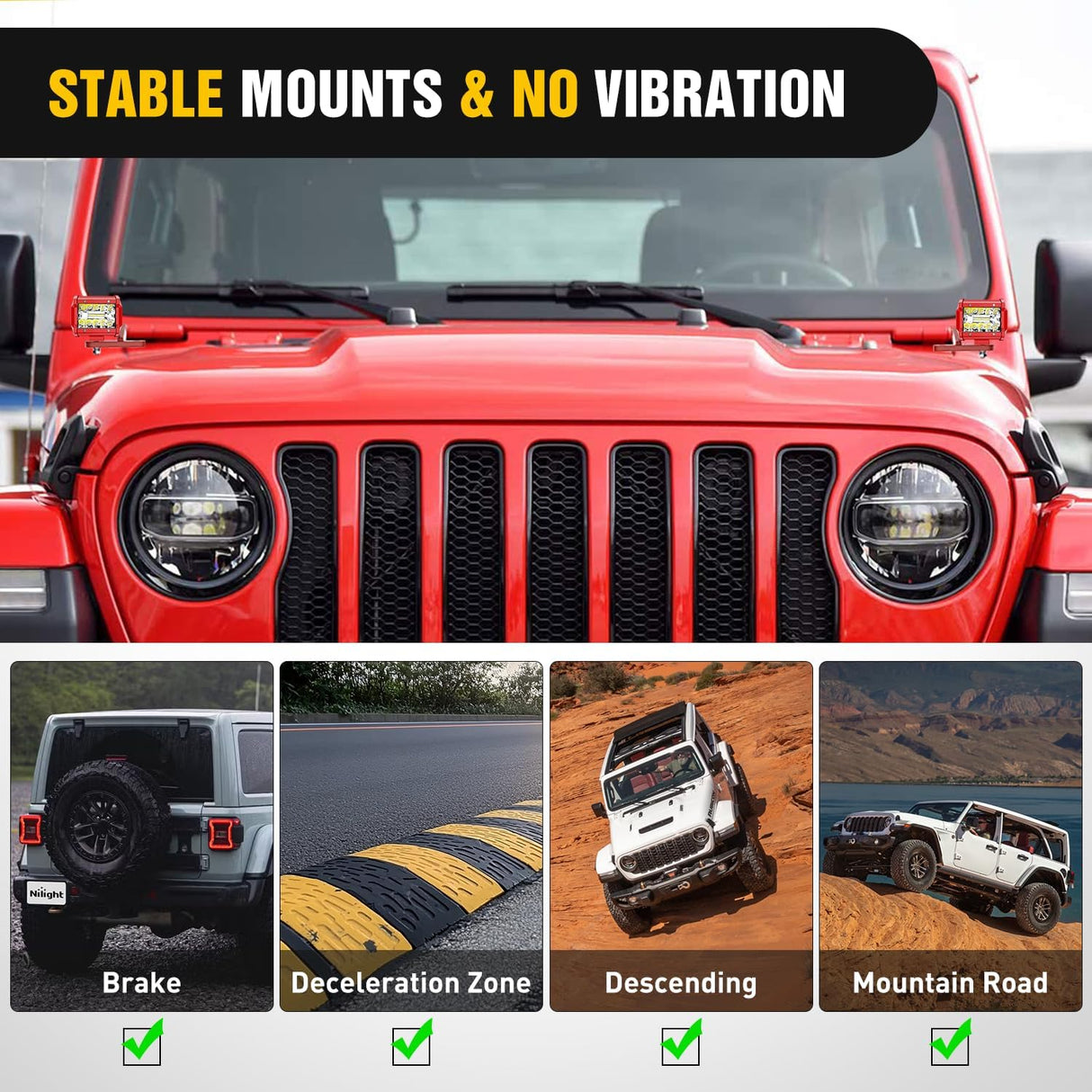 Hood Light Brackets for Wrangler JL JLU Gladiator JT 18-25, Red | for Jeep Wrangler JL JLU Gladiator JT 2018 2019 2020 2021 2022 2023 2024 2025, A-Pillar Auxiliary Offroad LED Pods Mounting