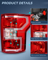 Taillight Assembly Compatible with 2018 2019 2020 Ford F150 F-150 Pickup Truck Tail Light Rear Lamp Replacement OE Style Red Housing with Bulbs and Harness Driver and Passenger side