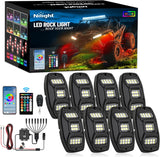 RGBW LED Rock Lights Kit, 8 Pods 22LED Wide Angle Remote & Bluetooth App Dual Control with Music Modes Multicolor Underglow Neon Wheel Well Light Fit for ATV UTV SUV Offroad Truck RZR Boat