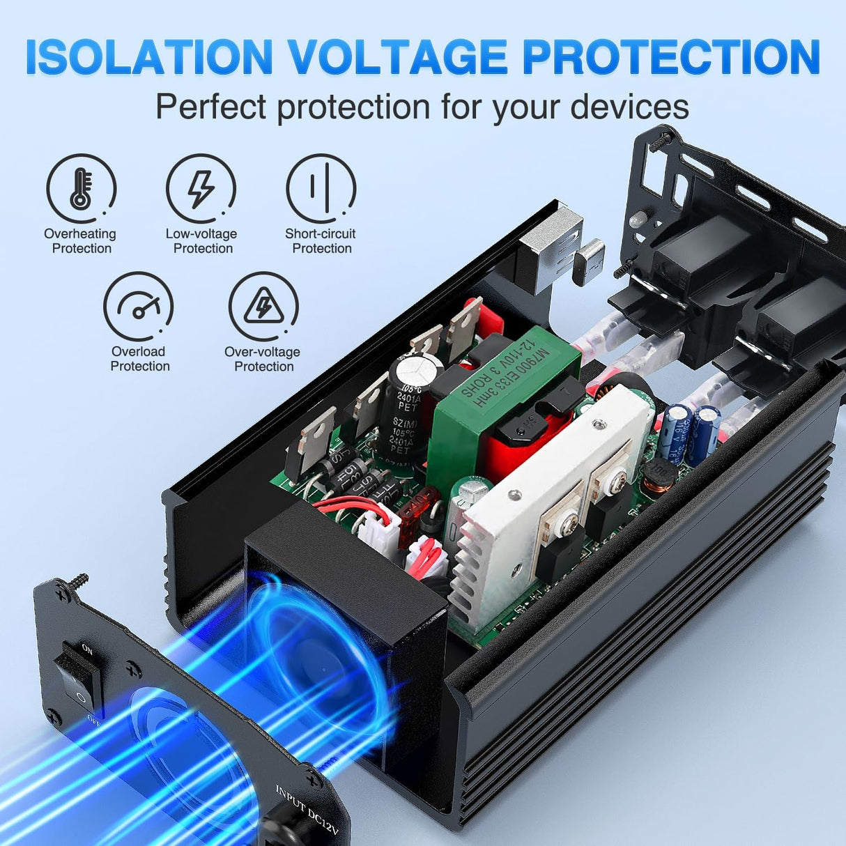 300W Power Inverter 12V DC to 110V AC Car Converter with PD 65W USB C & QC3.0 for Phones Tablets Laptop Computer Game Console Kindle iPad DVD Players Black