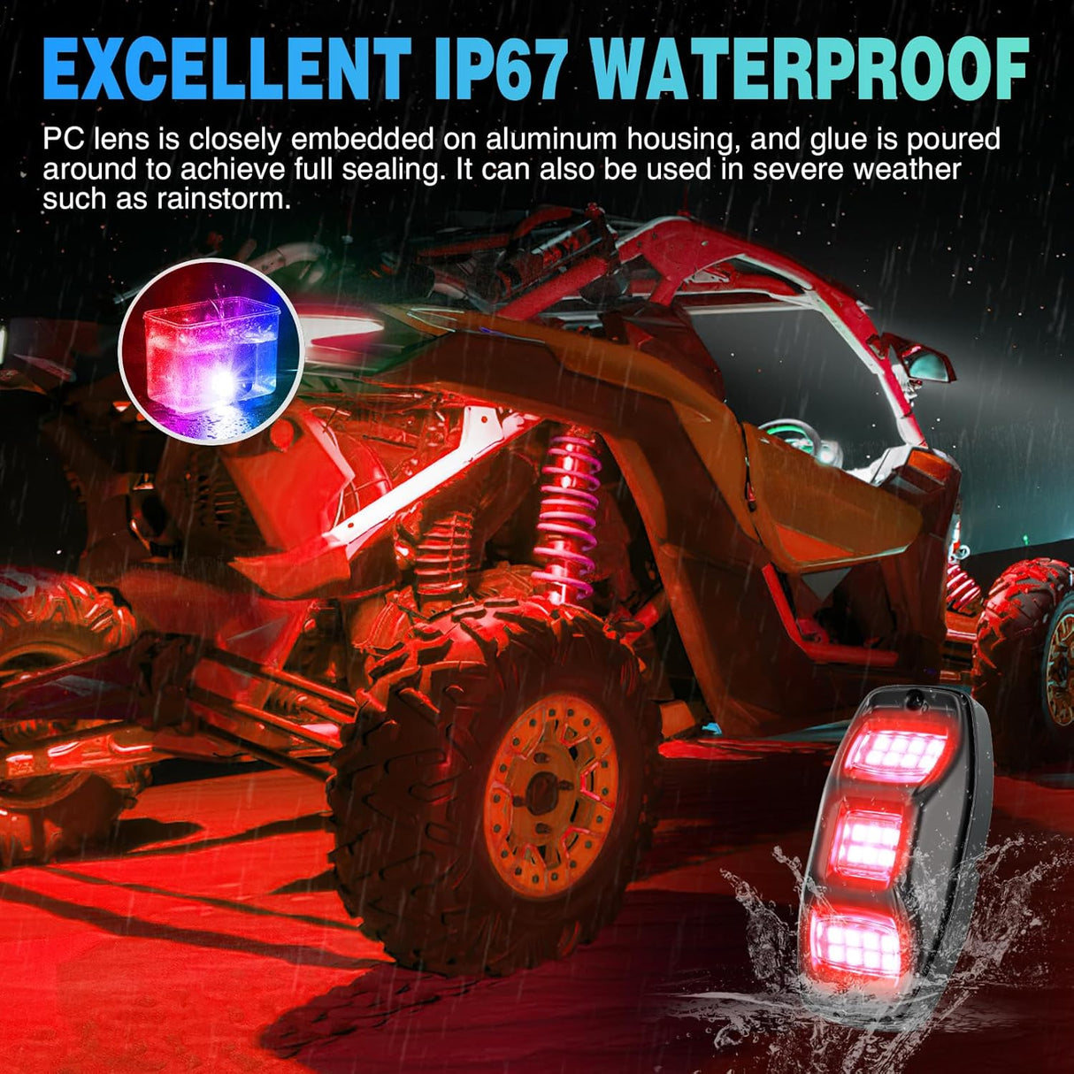 RGBW LED Rock Lights Kit, 10 Pods 22LED Wide Angle Remote & Bluetooth App Dual Control with Music Modes Multicolor Underglow Neon Wheel Well Light Fit for ATV UTV SUV Offroad Truck RZR Boat