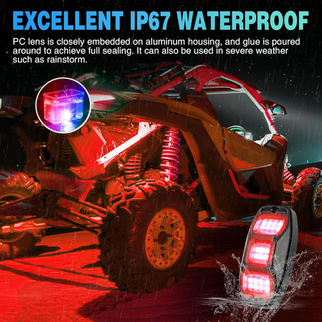 RGBW LED Rock Lights Kit, 6 Pods 22LED Wide Angle Remote & Bluetooth App Dual Control with Music Modes Multicolor Underglow Neon Wheel Well Light Fit for ATV UTV SUV Offroad Truck RZR Boat