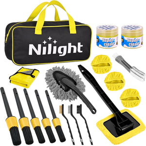 15PCS Car Detailing Kit Auto Cleaning Tools Wash Set with Storage Carry Bag Beginners Easy to Use for Interior Exterior Car Care Clean Windshield Dashboard Seat Air Vents Wheels Tires, Yellow