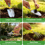 Gardening Tools 10-Piece Heavy Duty Garden Tool Set Gardening Supplies Gifts for Women Men Gardening Hand Tool Kit w Non-Slip Ergonomic Handle, Garden Bag, Durable Gloves, Pruning Shears, Gray