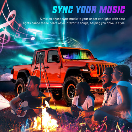 4Pcs Aluminum Underglow Neon Accent Strip Lights 396 LEDs RGB Door Assist Multi Color DIY Sound Active Function Music Mode with APP and Remote Control Underbody Light Strips for Car Truck RV