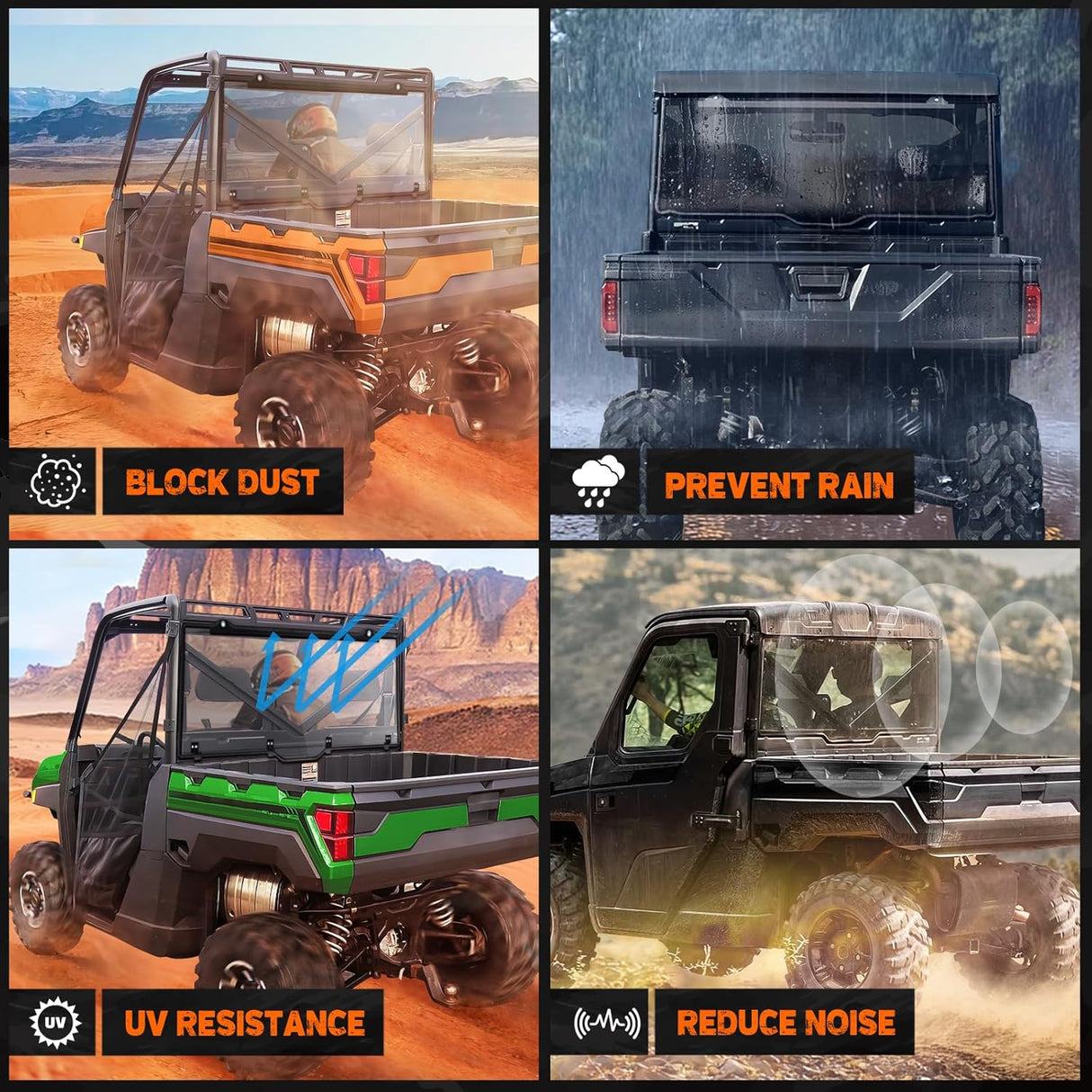 Rear Window Scratch-Resistant Fit For 2017-2025 Polaris Ranger XP 1000/Crew,2020-2025 Polaris Ranger 1000/ Crew,2013-2019 Polaris Ranger XP 900/ Crew,Clear Polycarbonate UTV Windshield