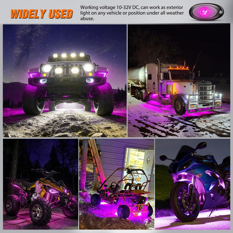 LED Rock Light 4PCS Pink Purple Underglow Wheel Well Fender Pods Waterproof Exterior Underbody Roof Rack Side Lamps for 12V 24V Car Truck Pickups ATV UTV SUV Motorcycle Boat