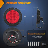 Trailer Tail Lights 2PCS 4Inch Round 12LED Red Brake | IP67 Waterproof Screw Mount Marker Clearance Stop Brake Running Taillights for Trailer Truck Pickup Camper RV