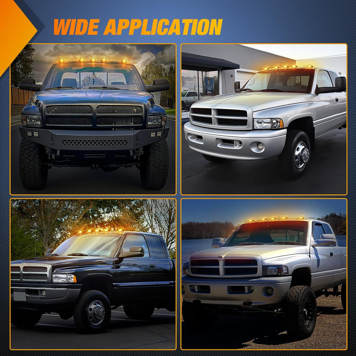 LED Cab Marker Lights 5 PCS 9 LED Smoke Lens Amber Roof Running Clearance Light Compatible with 1999 2000 2001 2002 Dodge Ram 2500 3500 Pickup Trucks
