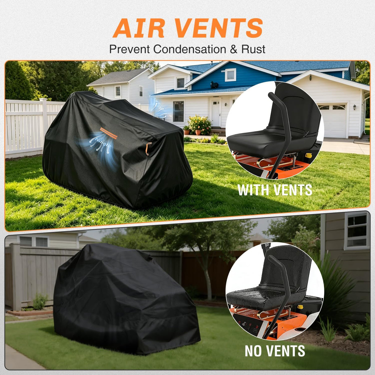 Riding Lawn Mower Cover 76 Inch, Waterproof Lawn Mower Cover | Fits Mowers up to 76 InchL x 48 InchW x 47 InchH, 420D Heavy Duty Fabric, All-weather & UV Protection
