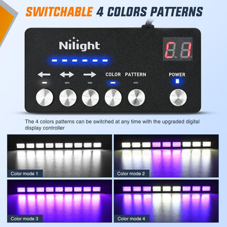 162 LED Traffic Advisor Strobe Light Bar 2-in-1 Purple White Emergency Warning Hazard Lights with Controller 4 Switchable Color 36 Flash Pattern for Trucks Cars Tow Plow Construction Vehicles