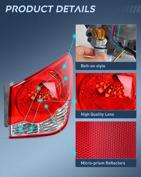Taillight Assembly Compatible with 2011 2012 2013 2014 2015 Chevy Cruze 2016 Limited Outer Tail Light OE Style Rear Lamp Replacement Passenger Side
