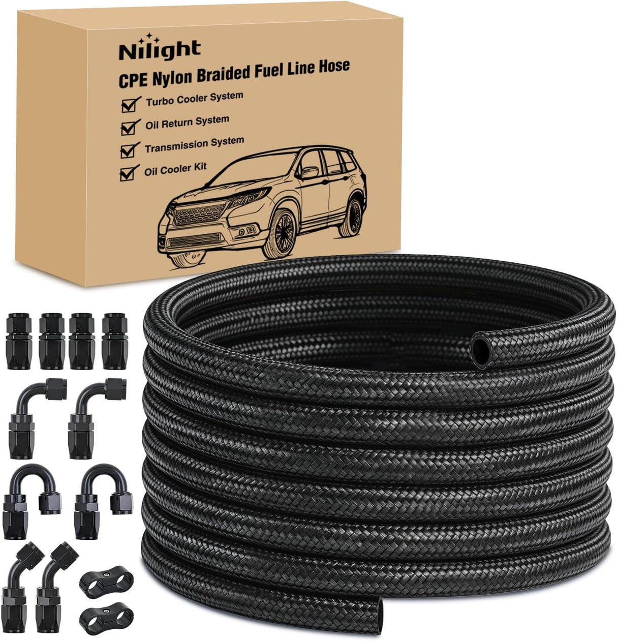 10AN 20FT CPE Fuel Hose Kit with 12PCS AN10 Fitting&Hose Separator | CPE Nylon Stainless Steel Braided Oil Gas Diesel Fuel Hose End Fitting Kit for Transmission Oil Cooler Vacuum Lines