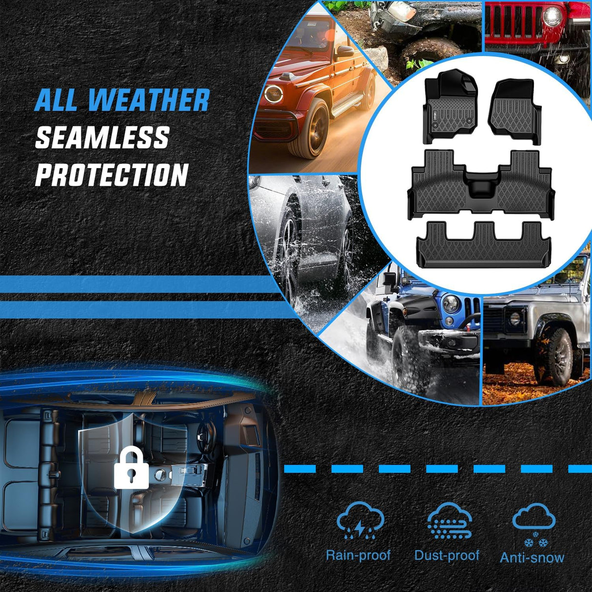 TPE Floor Mats for Ford Expedition & Max Bench Seat 2018 2019 2020 2021 2022 2023 2024 2025 All Weather Custom Fit Heavy Duty Floor Liners