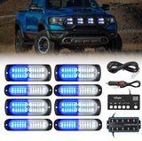 8PCS Led Strobe Lights with Controller 12V 24V Sync Feature Blue White Emergency Hazard Warning Light 12 24 LED Surface Mount for Vehicle Car Truck RV ATV