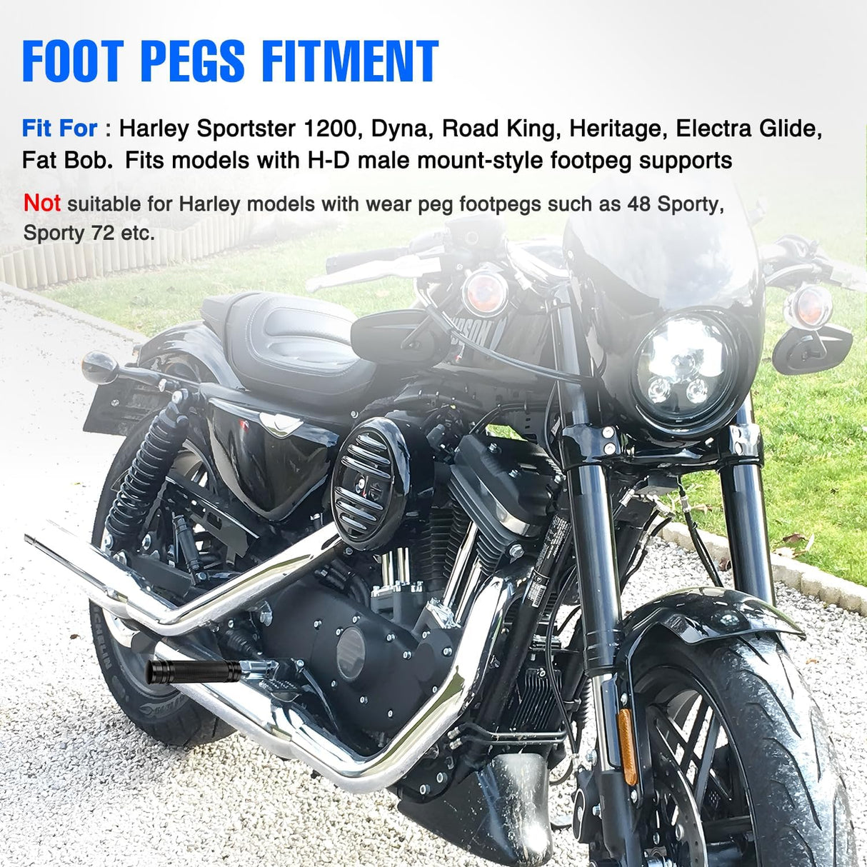 Motorcycle Foot Pegs Fit for Harley Dyna Sportster Forty Eight Road King Motorcycle Passenger Pedals Footpegs CNC Aluminum Billet Pedal Dirt Bike Footpegs Skidding Foot Rests Pegs, Black