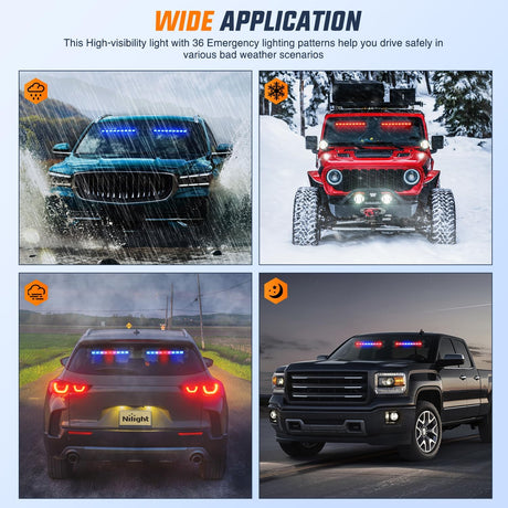 162 LED Traffic Advisor Strobe Light Bar 2-in-1 Red Blue Emergency Warning Hazard Lights with Controller 4 Switchable Color 36 Flash Pattern for Trucks Cars Tow Plow Construction Vehicles
