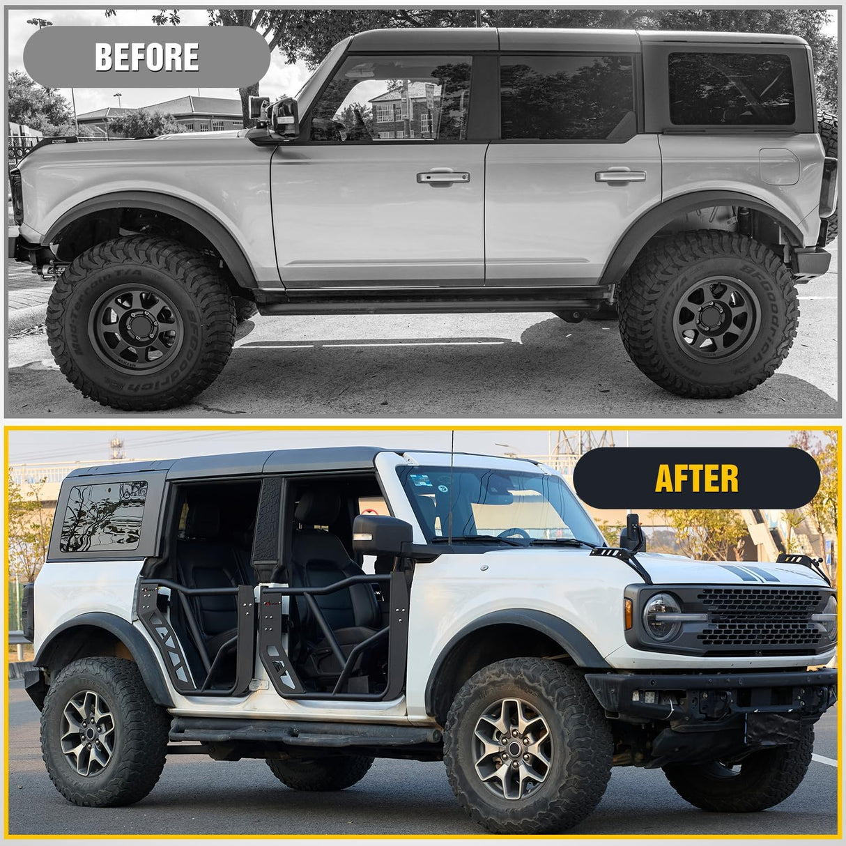 Tube Doors Compatible with Ford Bronco 4-Door 2021 2022 2023 2024 2025，Off Road Front Rear Tubular Doors 4PCS