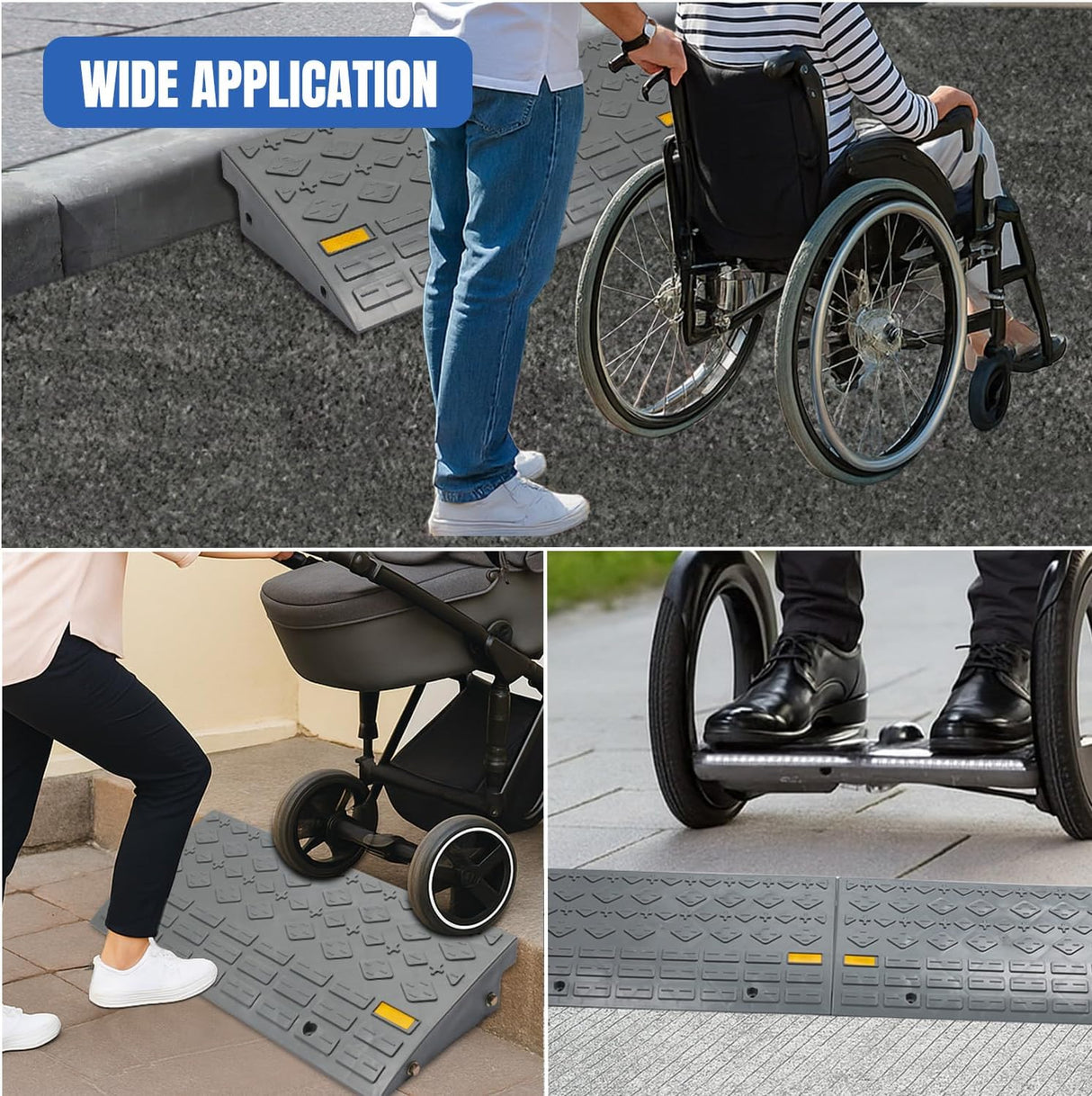 Curb Ramps 2 Pack, 3.9 inch Rise Durable Plastic Threshold Driveway Step Ramp for Scooter, Bikes, Motorcycle, Dolly, Lawn Mower