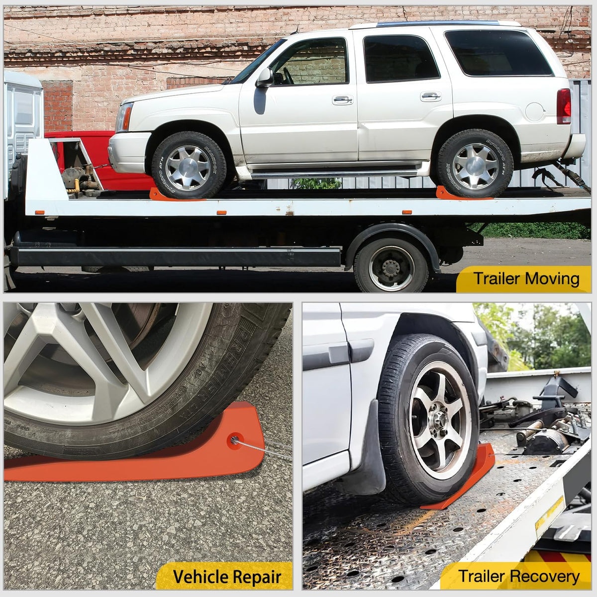 Tire Skates 4Pack – Rollback Tow Truck & Flatbed Carrier Accessories, Low Friction Skids for Locked Wheel Towing & Disabled Vehicle Recovery, 4000 lbs, Orange