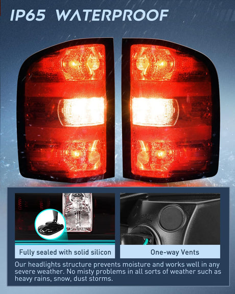 Taillight Assembly Compatible with 2007 2008 2009 2010 2011 2012 2013 2013 2014 Chevy Silverado 1500 2500HD 3500HD 2007-2013 GMC Sierra 3500HD Rear Lamp Replacement with Dark Red Lens Pair
