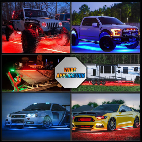 8Pcs Aluminum Underglow Neon Accent Strip Lights 396 LEDs RGB Door Assist Multi Color DIY Sound Active Function Music Mode with APP and Remote Control Underbody Light Strips for Car Truck RV