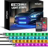 4PCS 12 Inch RGB LED Grille Light Strips with APP & Remote Control | 72 LEDs Multi Color Exterior Lighting Kit DIY Sound Active Function Music Mode for Cars Van SUV Truck