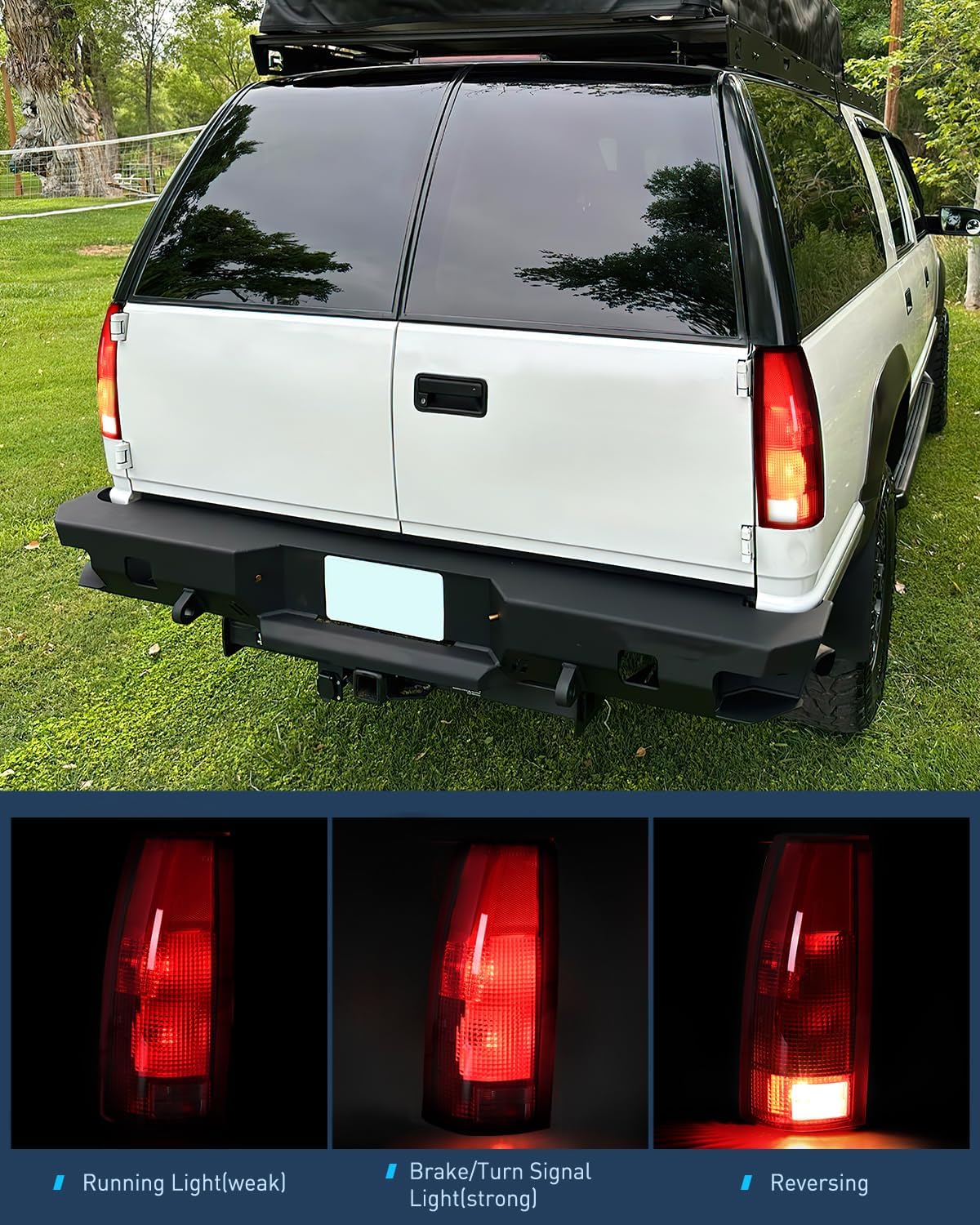 Headlight and Taillight Assembly Combo Compatible with 1994 1995 1996 1997 1998 Chevy Silverado Tahoe Suburban C10 C/K 1500 2500 3500 Tail Light Black Housing Amber Reflector Bumper Lamp
