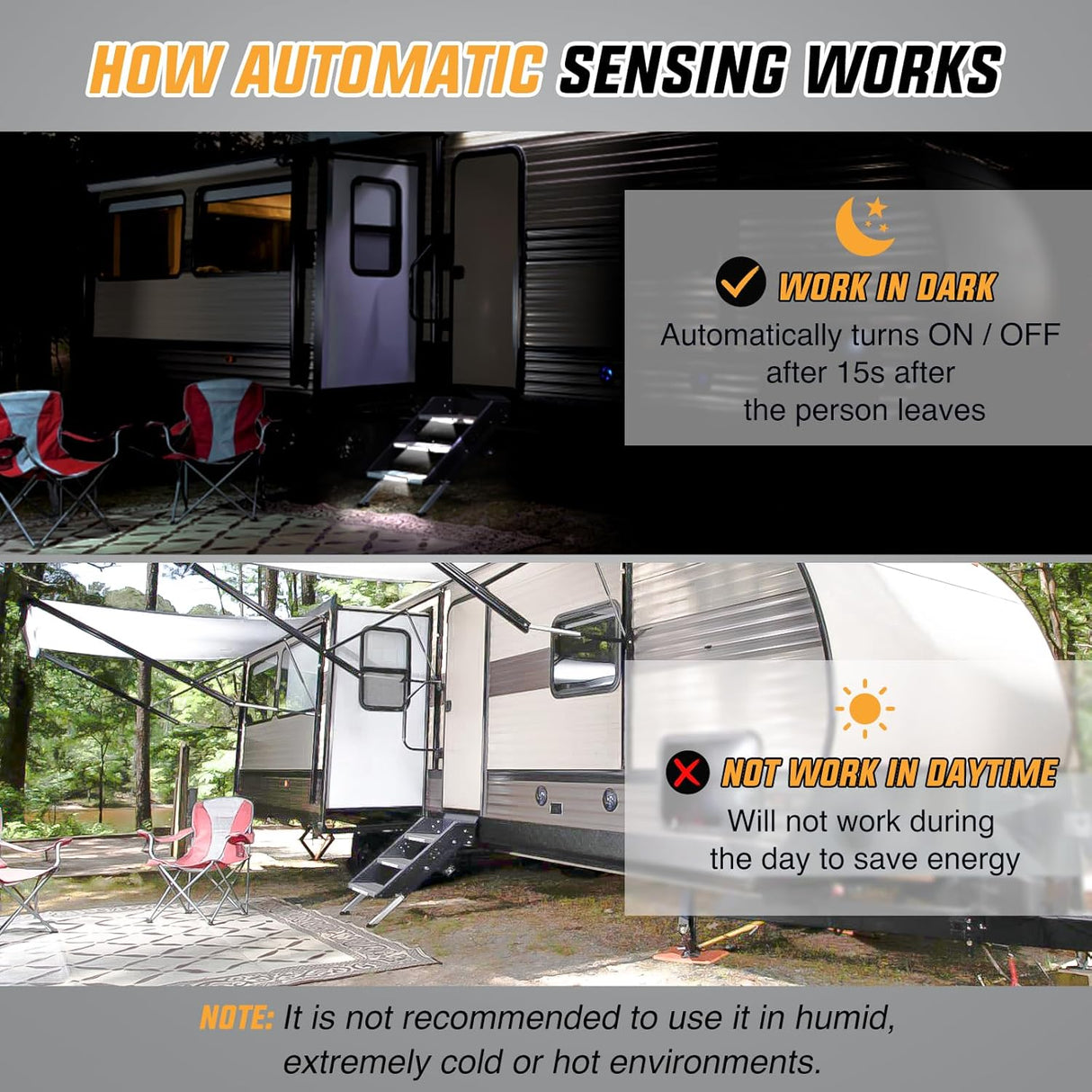 RV Step Lights 3PCS Motion Sensor Activated LED Bar RV Exterior Lights Battery Operated Wireless Magnetic Stick Strip Lighting for Motorhome Travel Trailers Camper Under Cabinet Step Tent