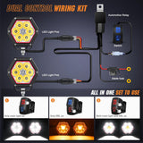LED Pod Lights with Amber DRL 4 Inch 30 W Hexagon Offroad Driving 2600 LM Super Spot Light 16 AWG Wiring Harness Kit for LED Auxiliary Work Lights for Truck UTV ATV SUV 4x4