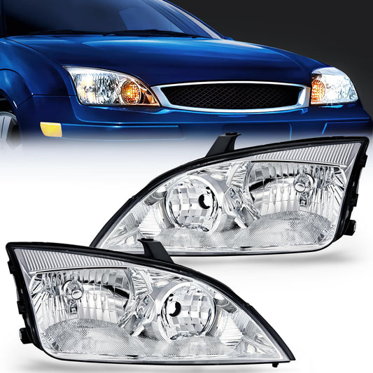 Headlight Assembly Headlight Assembly Chrome Housing Clear Reflector Clear Lens For 2005 2006 2007 Ford Focus