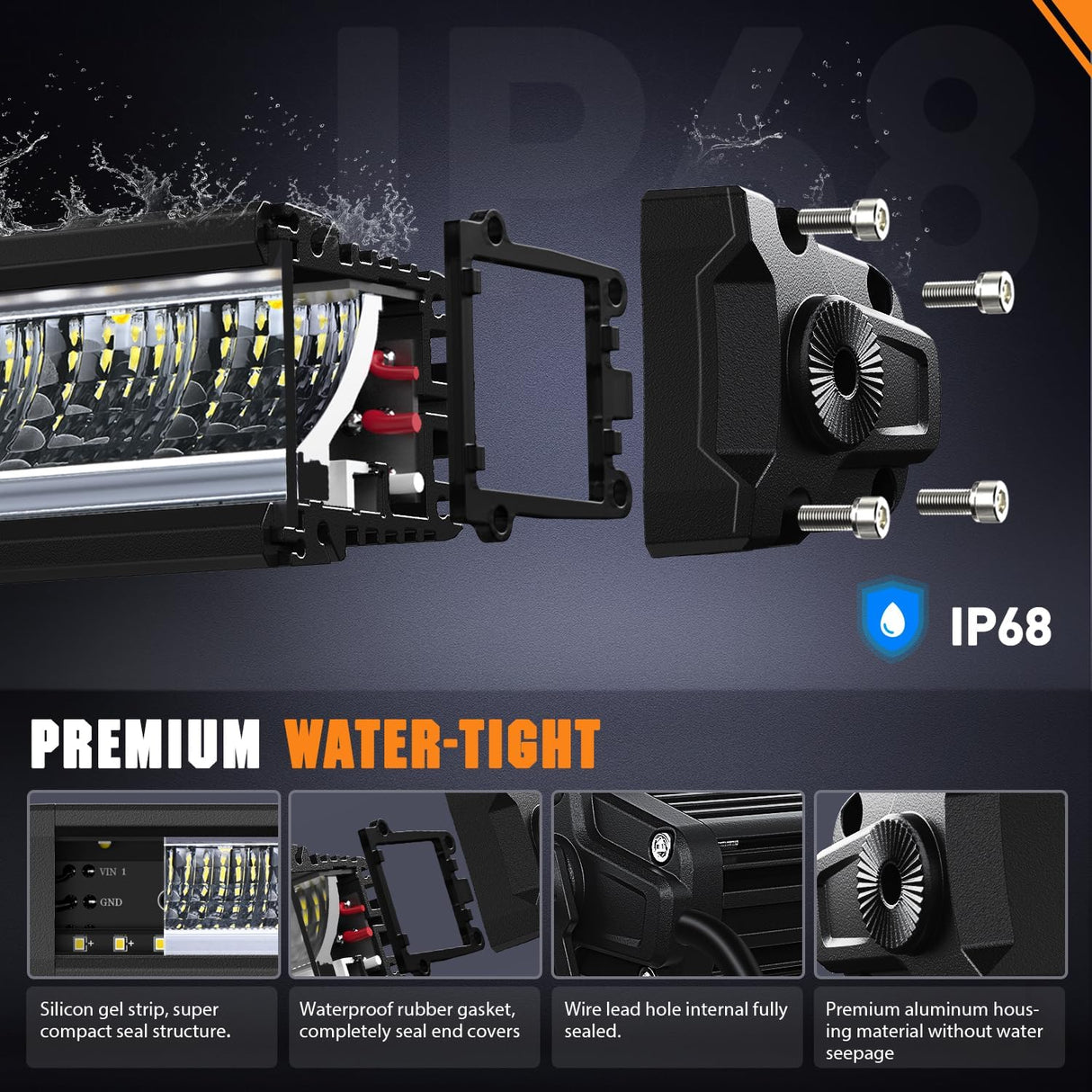 LED Light Bar with Amber DRL 50.5 Inch 210 W Single Row Anti-Glare Flood Spot Combo Slim Offroad Lights IP68 w/ 12 AWG DT Wiring Kit for Pickup Truck SUV ATV UTV Boat 4x4
