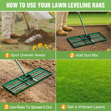 Lawn Leveling Rake 42 Inch for Soil Yard Leveling Rake with 42 Inchx10 Inch Ground Plate 72 Inch Steel Handle Effort-Saving Heavy Duty Ground Leveler Tool for Backyard Garden Farm Golf Course Landscaping