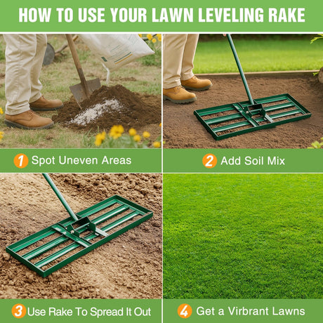 Lawn Leveling Rake 30 Inch for Soil Yard Leveling Rake with 30 Inchx10 Inch Ground Plate 72 Inch Steel Handle Effort-Saving Heavy Duty Ground Leveler Tool for Backyard Garden Farm Golf Course Landscaping