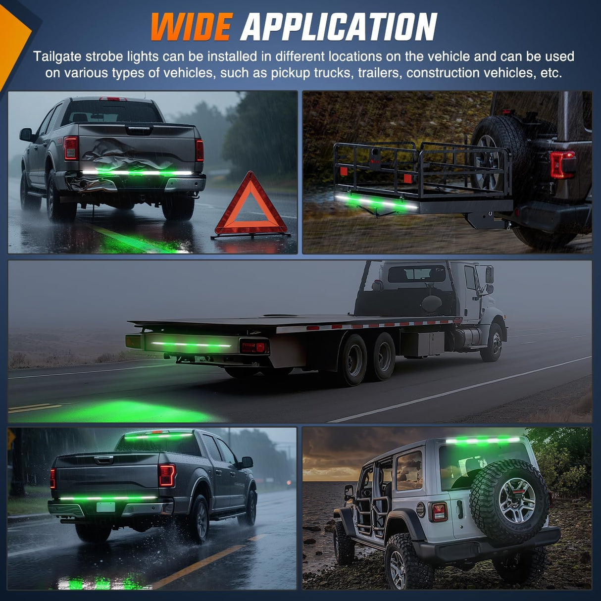 60 Inch Truck Tailgate Strobe Light Strip Tail Emergency Bar Rear Window Warning Lamp Ultra-Bright Double Row 360 LED for Pickup Trailers Construction Vehicles Car SUV, Green White