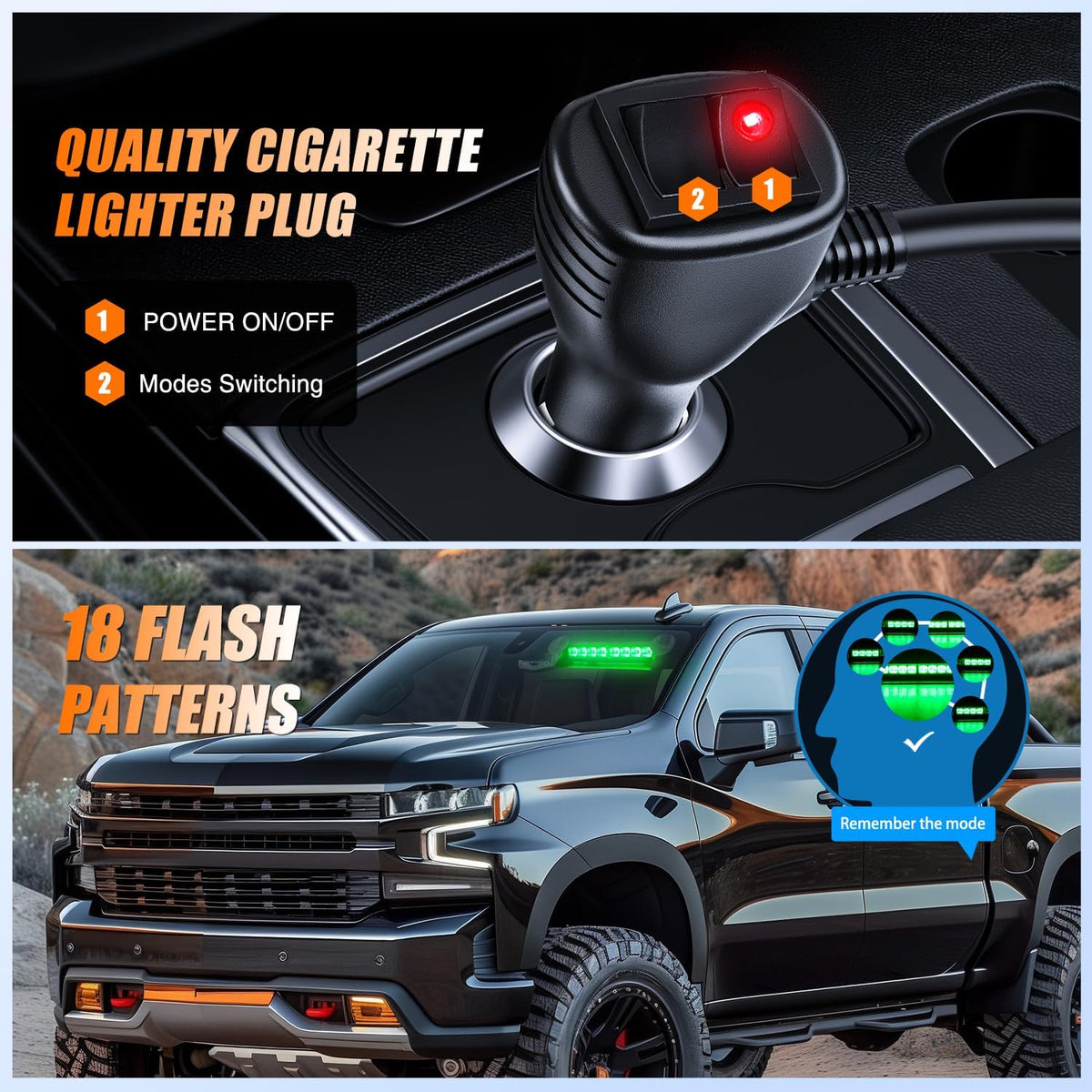 8LED Green Traffic Advisor Strobe Light Bar Hazard Safety | with Vacuum Suction Emergency Dash Warning Flashing Lights Front/Rear Windshield Visor for Truck Police Construction Vehicles
