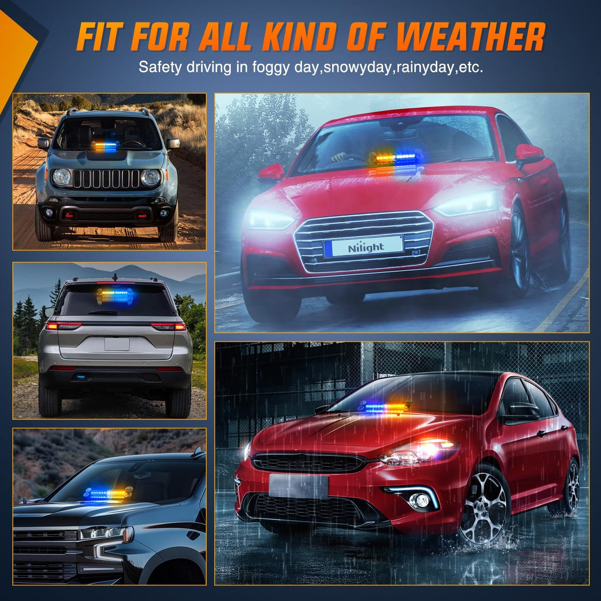 12LED Traffic Advisor Strobe Light Bar Amber Blue Emergency Warning Hazard Safety Dash Front/Rear Windshield Flashing Lights for Cars Trucks Police Firefighter Plow Construction Vehicles