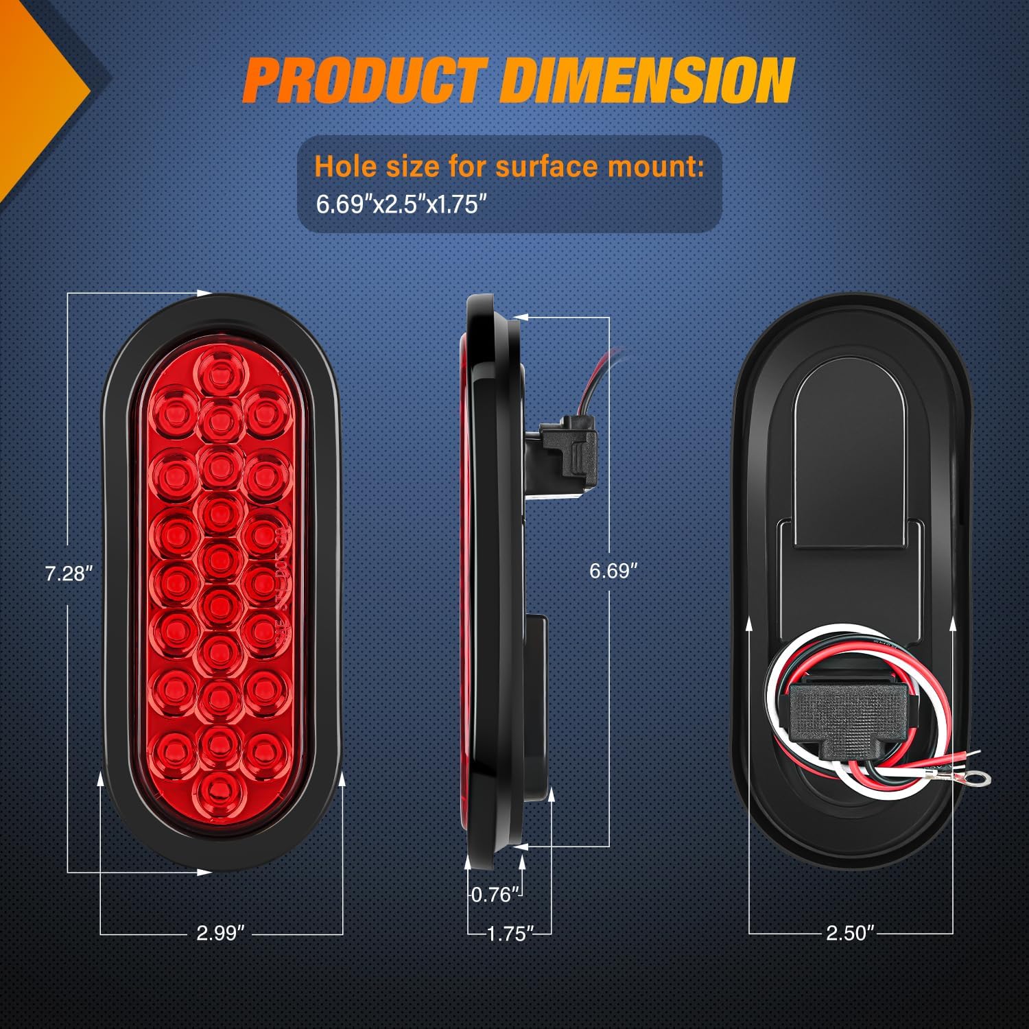 6" Oval Red 24Leds Trailer Tail Lights 4Pcs Nilight
