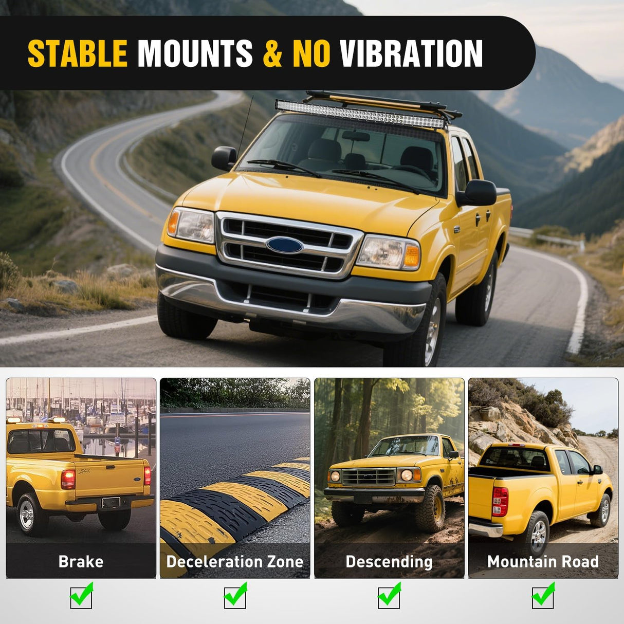 50 inch Curved LED Light Bar Bracket Mounting Upper Windshield Roof Cab Brackets Compatible with Ford Ranger 1993-2011 Pickup 4-Door or 2-Door