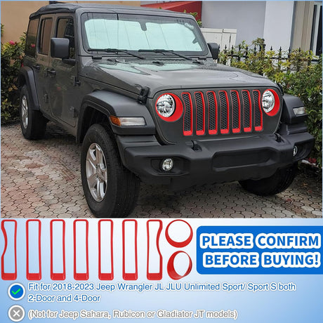 Grill Inserts fit for Jeep Wrangler Front Grille Inserts Headlight Cover Set for JL JLU Unlimited Sport SportS 2018 2019 2020 2021 2022 2023 Grille Bezels Trim Exterior Accessories Red 9 Pcs