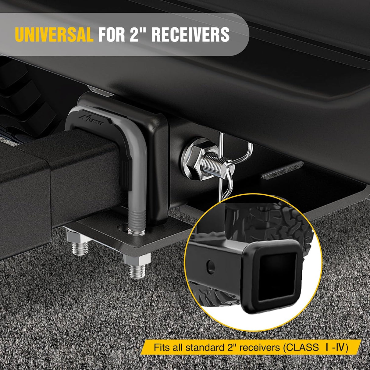 Trailer Hitch Tightener for 2 Inch Trailers Hitches Mount Anti Rattle Heavy Duty Steel with Rubber Cover Gray U Bolt Matte Black Plate Electrophoresis Anti-Rust Triple Protective