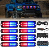8PCS Led Strobe Lights with Controller 12V 24V Sync Feature Red Blue Light 12 24 LED Surface Mount Emergency Hazard Warning for Vehicle Car Truck RV ATV