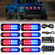 8PCS Led Strobe Lights with Controller 12V 24V Sync Feature Red Blue Light 12 24 LED Surface Mount Emergency Hazard Warning for Vehicle Car Truck RV ATV