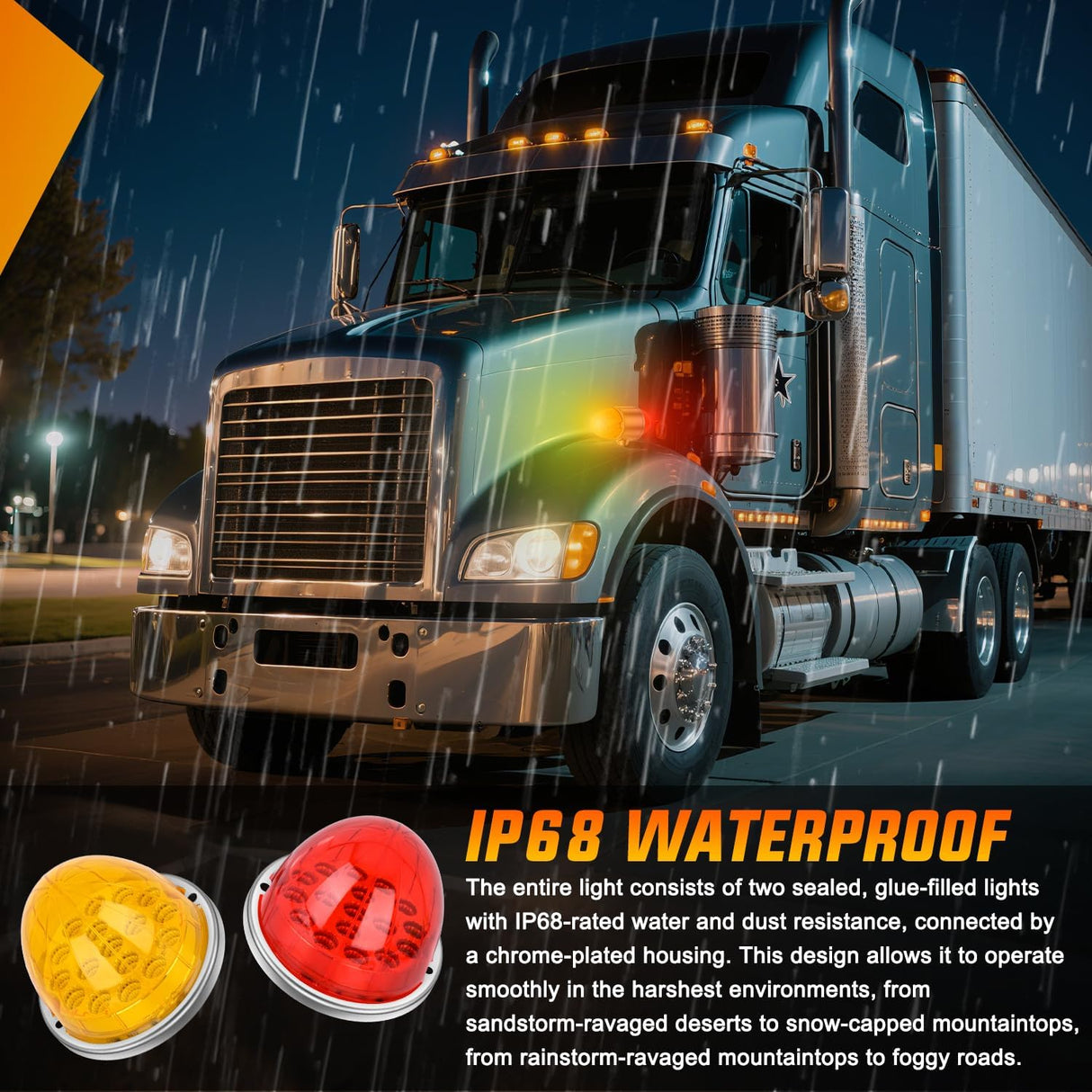 34 LED Dual Face Watermelon Light 2PCS Amber and Red Clear Lens Auxiliary Side Marker Clearance Turn signal Brake Pedestal Lights IP68 Waterproof for Trailer Semi Trucks Pickup Camper RV