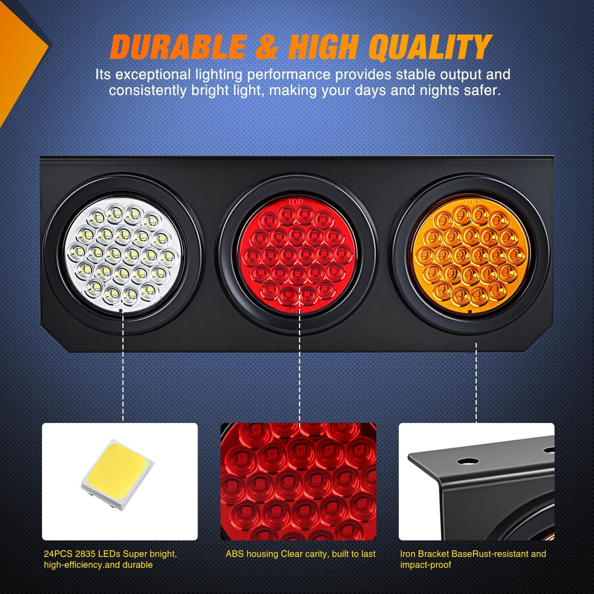 Triple Tail Lights 2PCS 72LED Stop Brake Turn Reverse | Running Backup Lights with Iron Bracket Base IP67 Waterproof Fits Truck Trailer Camper Van RV Caravan