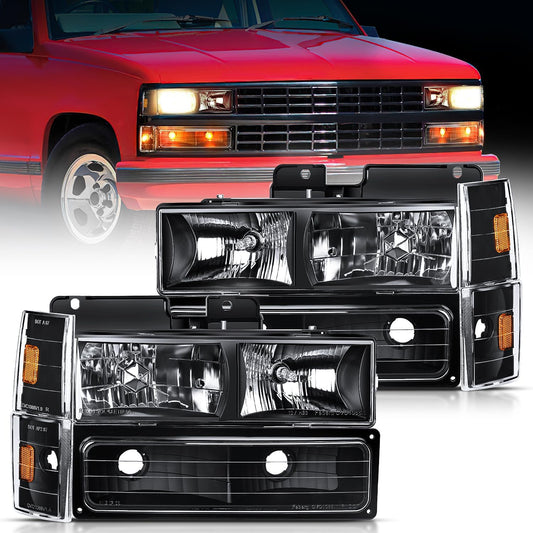 Headlight Assembly Black Case Amber Reflector For 1988 1989 1990 1991 1992 1993 Chevrolet GMC C/K 1988-1993 Silverado Suburban Sierra Blazer Tahoe Yukon Nilight