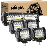 LED Light Bar 12 Inch 300W 4Pcs 4 Inch 60W Spot Flood Pods Off Road Driving Fog Work Lighting for Truck Tractor Pickup Boat SUV ATV UTV Car 4x4 Van Camper Motorcycle Dirt Bike Golf Cart