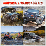 Synthetic Winch Rope Kit 3/8 Inch X 92 Inch 25000 lb with Black Jacket Rope Protective Sleeve Forged 35000lb Winch Hook Safety Strap Winch Cable Line for OffRoad Vehicle Recovery Truck SUV ATV, Orange