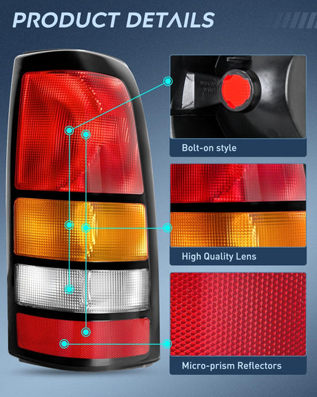 Taillight Assembly Compatible with 1999 2000 2001 2002 2003 2004 2005 2006 GMC Sierra 1999-2002 Chevy Silverado Fit Fleetside Tail Rear Light OE Style Passenger Side Black Border
